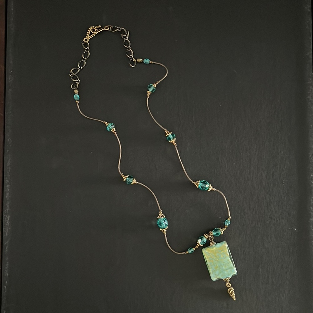 Mint green and gold necklace with light blue/green gems.  New without tags.